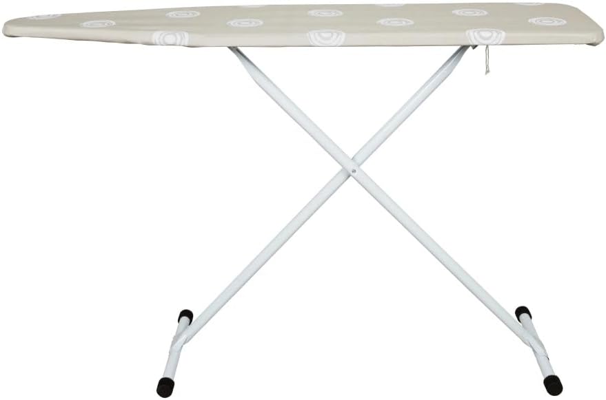 Full-Size Adjustable Height Ironing Board with Steel Frame, Extra-Thick Cotton Cover & Non-Slip Feet, Beige