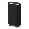 SpaceAid Laundry Hamper with Lid, 110L Large Tall Clothes Basket Bin with Bamboo Handles, Collapsible Laundry Hamper for Bedroom, Bathroom, Dorm, Laundry Room - Black