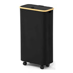 SpaceAid Laundry Hamper with Lid, 110L Large Tall Clothes Basket Bin with Bamboo Handles, Collapsible Laundry Hamper for Bedroom, Bathroom, Dorm, Laundry Room - Black
