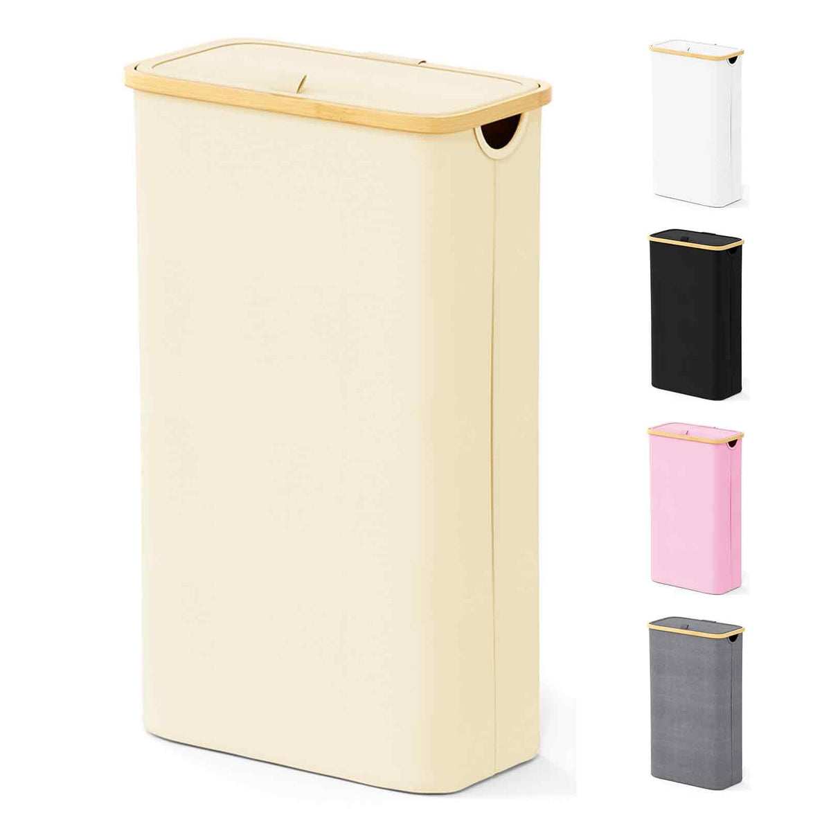 SpaceAid Laundry Hamper with Lid, 110L Large Tall Clothes Basket Bin with Bamboo Handles, Collapsible Laundry Hamper for Bedroom, Bathroom, Dorm, Laundry Room - Black