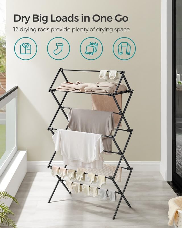 SONGMICS Foldable Clothes Drying Rack, 29.5 x 14.6 x 53.1 Inches