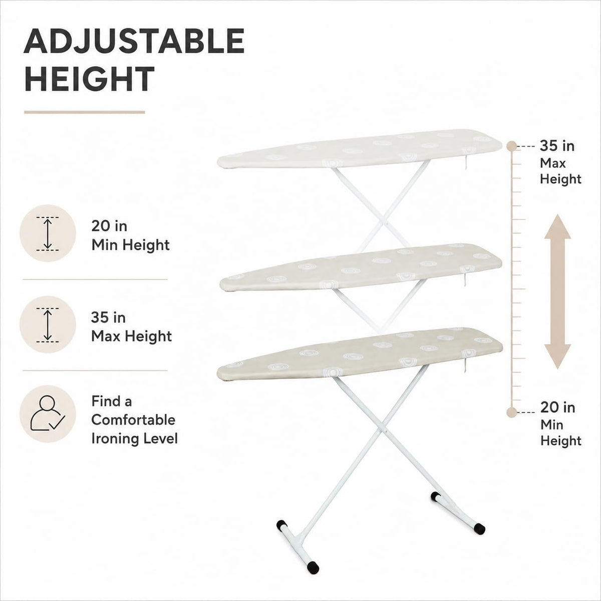 Folding T-Leg Ironing Board, 53 x 14 Inch, Adjustable Height, for Home Use