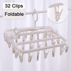 Foshine Foldable Clothes Drying Rack with 32 Drying Clips Wind-Proof Hook