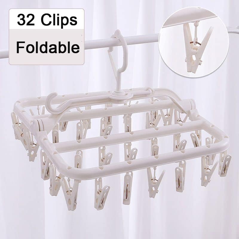 Foshine Foldable Clothes Drying Rack with 32 Drying Clips Wind-Proof Hook