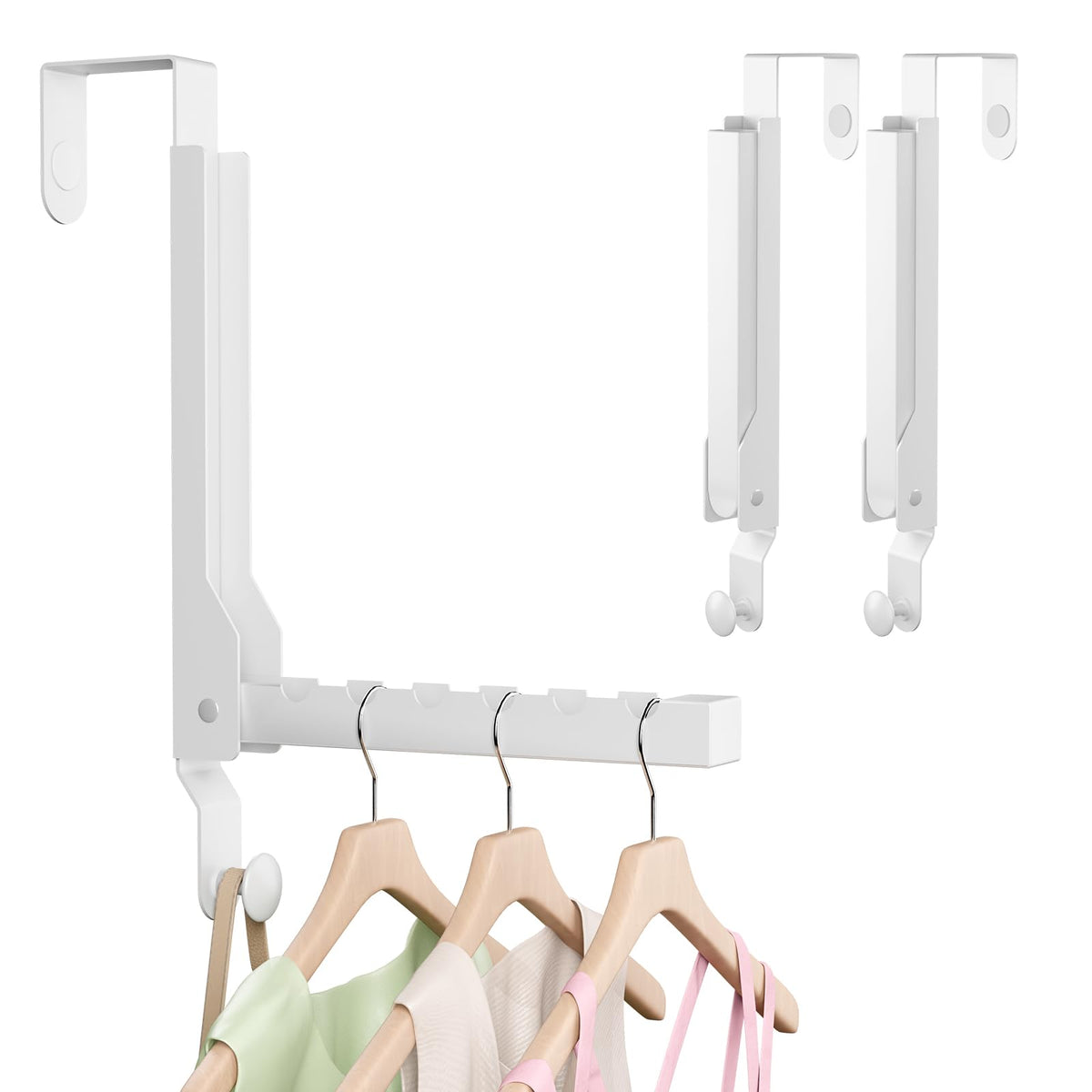 2 Pack Over The Door Hanger, Folding Over The Door Drying Rack, Over The Door Hooks, Door Hanger for Clothing, Over The Door Clothes Hanger,Portable Compact Clothes Drying Rack,White
