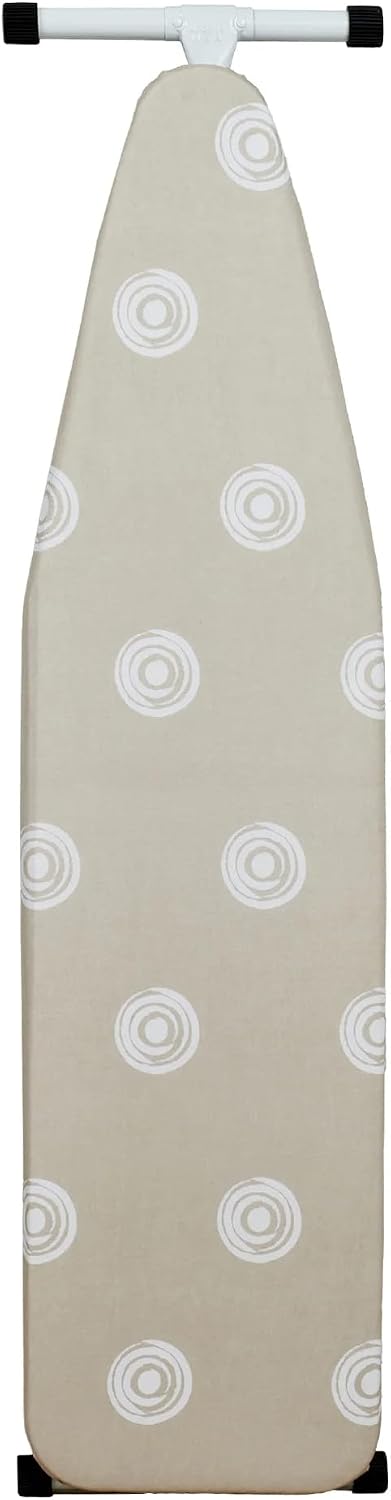 T-Leg Ironing Board with Cotton Cover, Beige, Steel Frame, 53x14x35 Inch, Height Adjustable, Perforated Top, Foldable