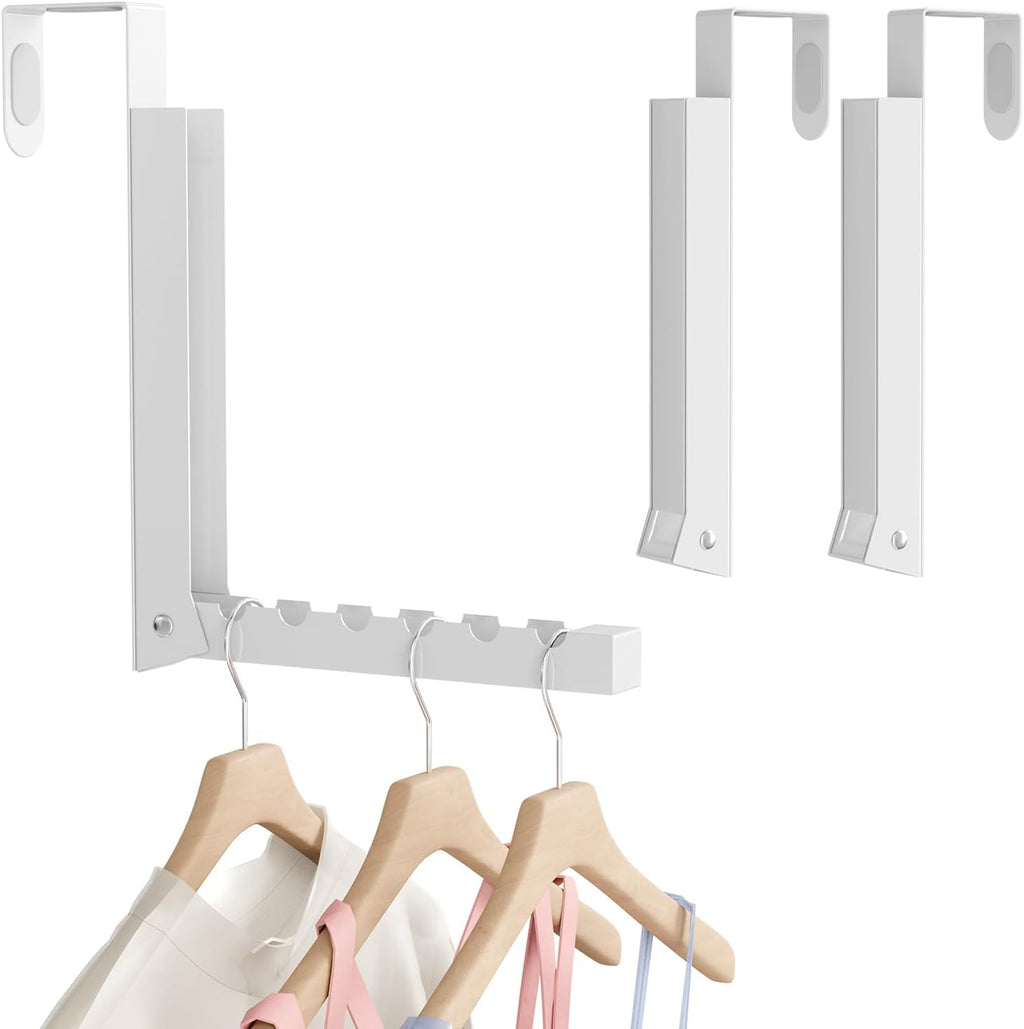 2 Pack Over The Door Hanger, Folding Over The Door Drying Rack, Over The Door Hooks, Door Hanger for Clothing, Over The Door Clothes Hanger,Portable Compact Clothes Drying Rack,White