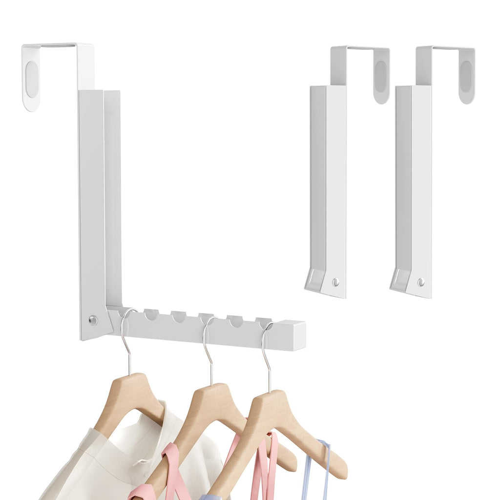 2 Pack Over The Door Hanger, Folding Over The Door Drying Rack, Over The Door Hooks, Door Hanger for Clothing, Over The Door Clothes Hanger,Portable Compact Clothes Drying Rack,White