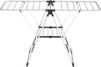 Maomo Foldable Clothes Drying Rack, Double-Sided Gullwing Laundry Drying Stand with Adjustable Wings, Tool-Free Setup, Space-Saving Steel Rack for Indoor Use, White