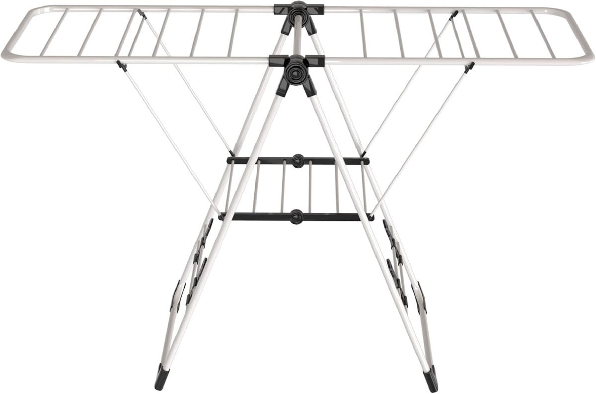 Maomo Foldable Clothes Drying Rack, Double-Sided Gullwing Laundry Drying Stand with Adjustable Wings, Tool-Free Setup, Space-Saving Steel Rack for Indoor Use, White