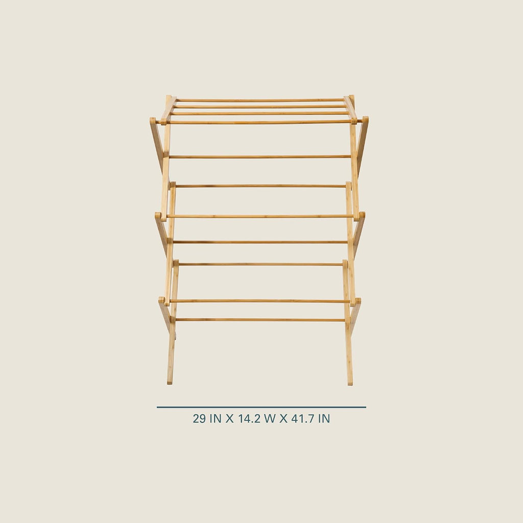 Gibson Home Riverrun Foldable Bamboo Drying Rack for Clothes, Towels, Blankets – 2-Tier Collapsible Laundry Drying Rack, Space-Saving Air Dry Stand for Indoor & Outdoor Use - Pre Assembled