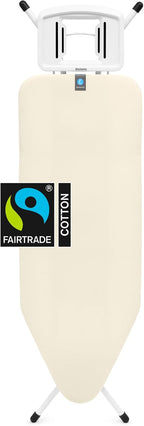 Brabantia XL Comfort Ironing Board with Solid Steam Iron Rest | Large (Size C) | Fairtrade Ecru Cover | Adjustable Height (27-38"), Easy Fold, Anti-Collapse Lock, Non-Slip Feet