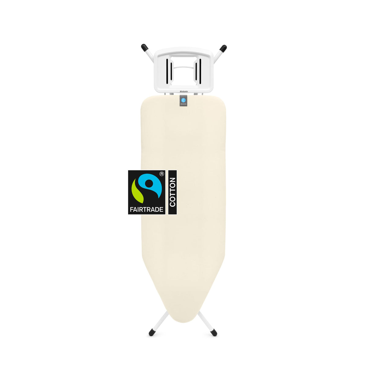 Brabantia XL Comfort Ironing Board with Solid Steam Iron Rest | Large (Size C) | Fairtrade Ecru Cover | Adjustable Height (27-38"), Easy Fold, Anti-Collapse Lock, Non-Slip Feet