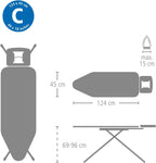 Brabantia XL Comfort Ironing Board with Solid Steam Iron Rest | Large (Size C) | Fairtrade Ecru Cover | Adjustable Height (27-38"), Easy Fold, Anti-Collapse Lock, Non-Slip Feet