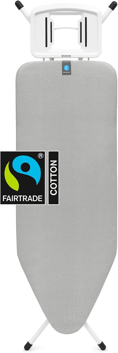 Brabantia XL Comfort Ironing Board with Solid Steam Iron Rest | Large (Size C) | Fairtrade Ecru Cover | Adjustable Height (27-38"), Easy Fold, Anti-Collapse Lock, Non-Slip Feet