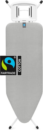 Brabantia XL Comfort Ironing Board with Solid Steam Iron Rest | Large (Size C) | Fairtrade Ecru Cover | Adjustable Height (27-38"), Easy Fold, Anti-Collapse Lock, Non-Slip Feet