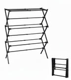3-Tier Metal Folding Clothes Drying Rack, Laundry Drying Rack Clothing | Collapsible Dryer Racks for Laundry | Indoor & Outdoor,Black