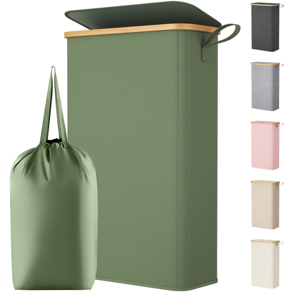 Lifewit 65L Slim Laundry Hamper with Lid and Removable Bag, Beige