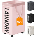 Optish 90L Laundry Basket with Wheels, Rolling Hamper with Removable Bag