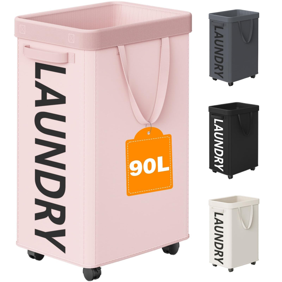 Optish 90L Laundry Basket with Wheels, Rolling Hamper with Removable Bag