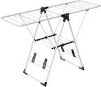 Maomo Foldable Clothes Drying Rack, Double-Sided Gullwing Laundry Drying Stand with Adjustable Wings, Tool-Free Setup, Space-Saving Steel Rack for Indoor Use, White