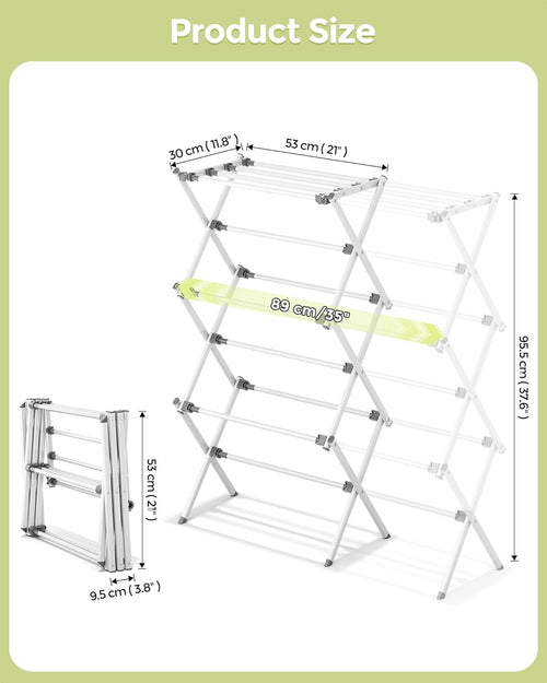 APEXCHASER 3-Tier Foldable Clothes Drying Rack, 37.6" H, White