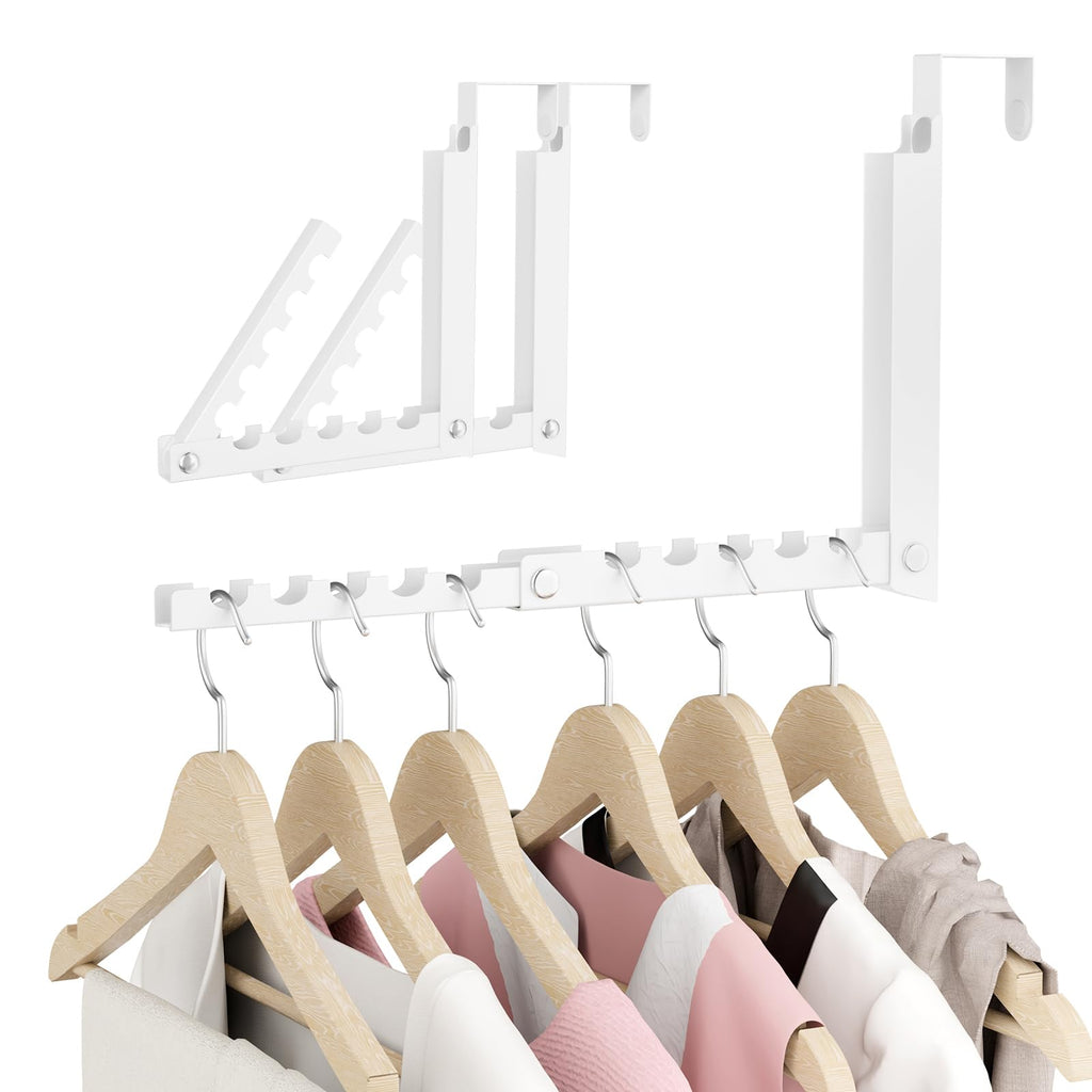 BAKON Over The Door Hanger Folding Clothes Drying Rack, Folding Hanging Coat Rack for Indoor Laundry Room Compact Small Space Foldable Portable Clothing Hanger Hook Collapsible- 2 Pack