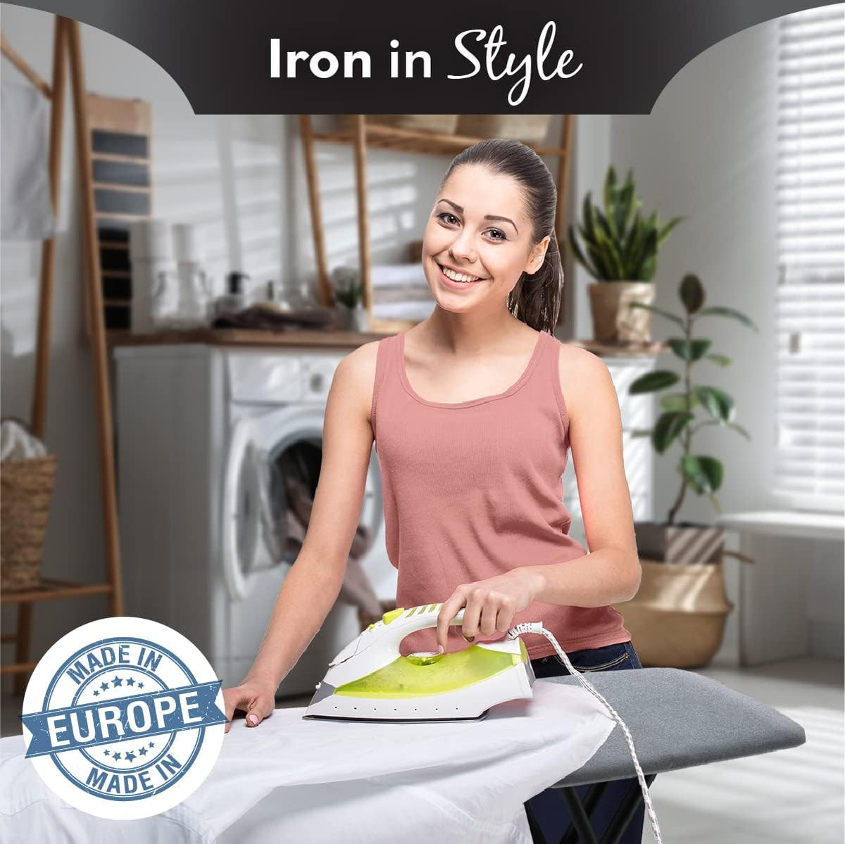 Bartnelli Pulse Ironing Board | Made in Europe | Patent Space Saving Smart Hanger Iron Board for Easy Storage | Lightweight, 4 Layer Cover, 4 Legs, for Dorm, Laundry Room, or Small Spaces(43x13-35)