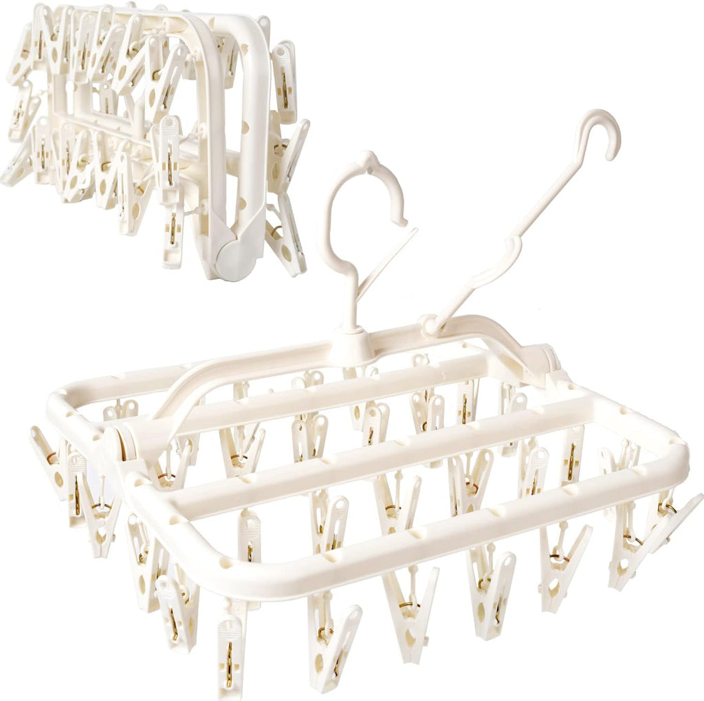 Foshine Foldable Clothes Drying Rack with 32 Drying Clips Wind-Proof Hook