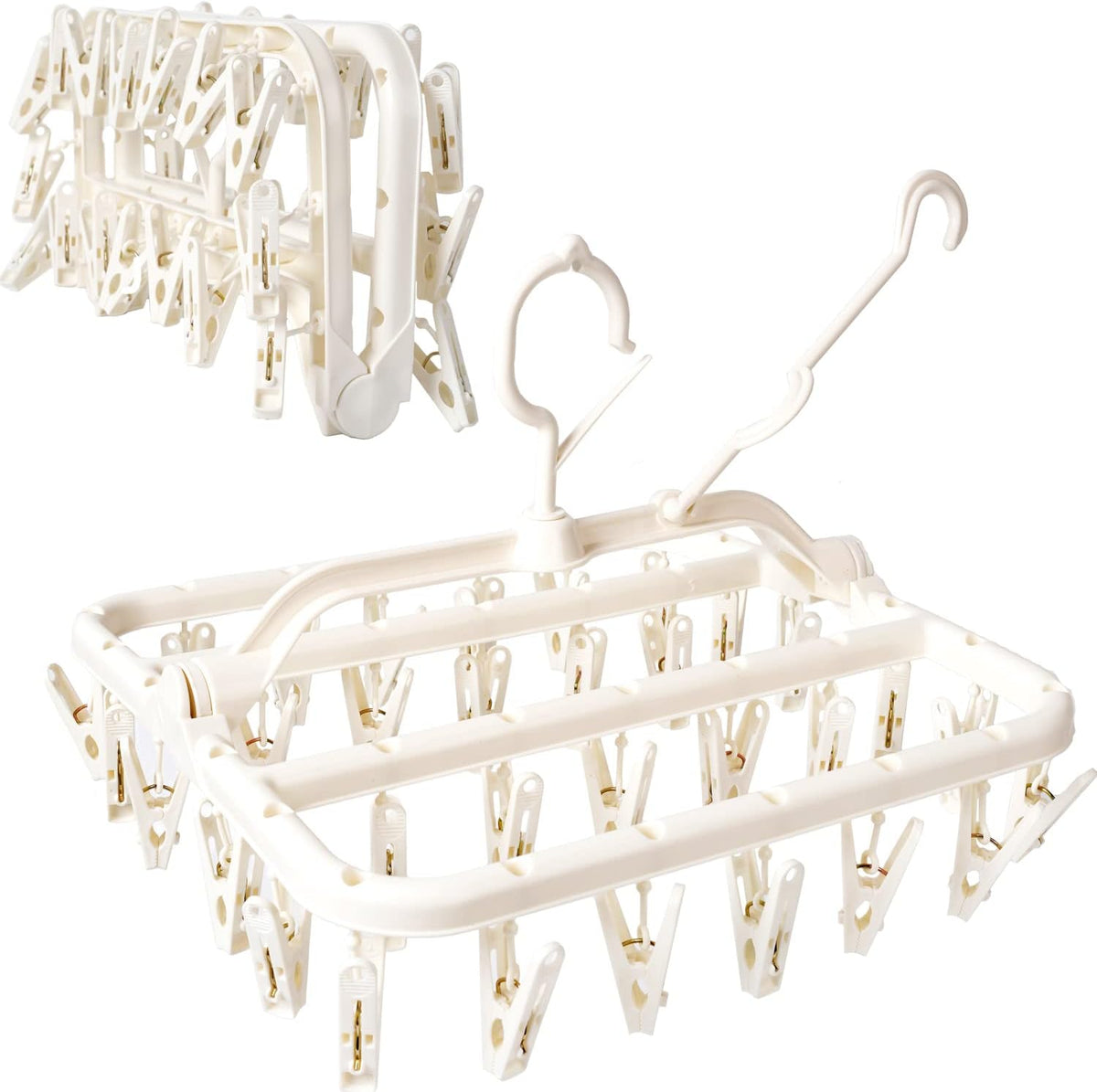 Foshine Foldable Clothes Drying Rack with 32 Drying Clips Wind-Proof Hook