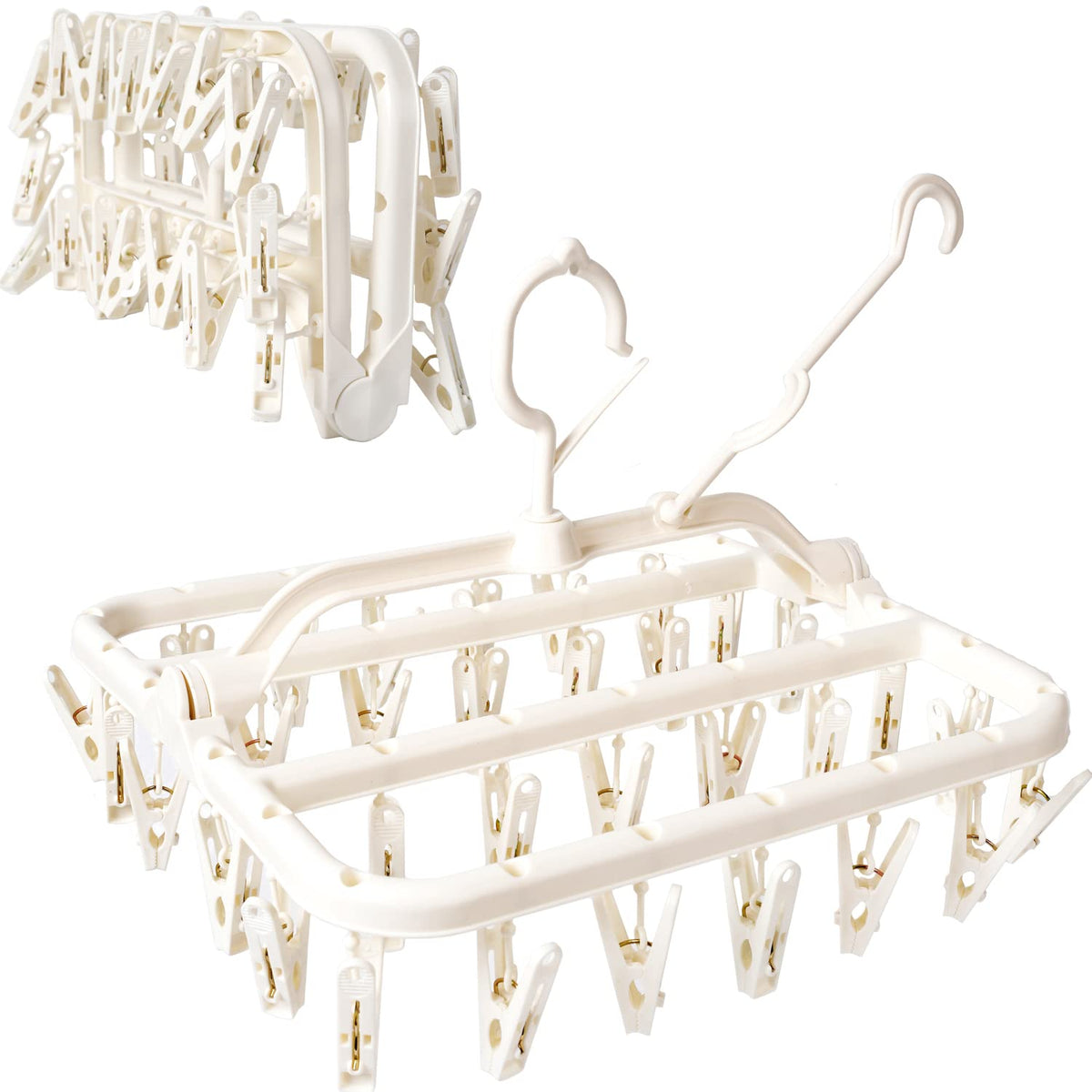 Foshine Foldable Clothes Drying Rack with 32 Drying Clips Wind-Proof Hook
