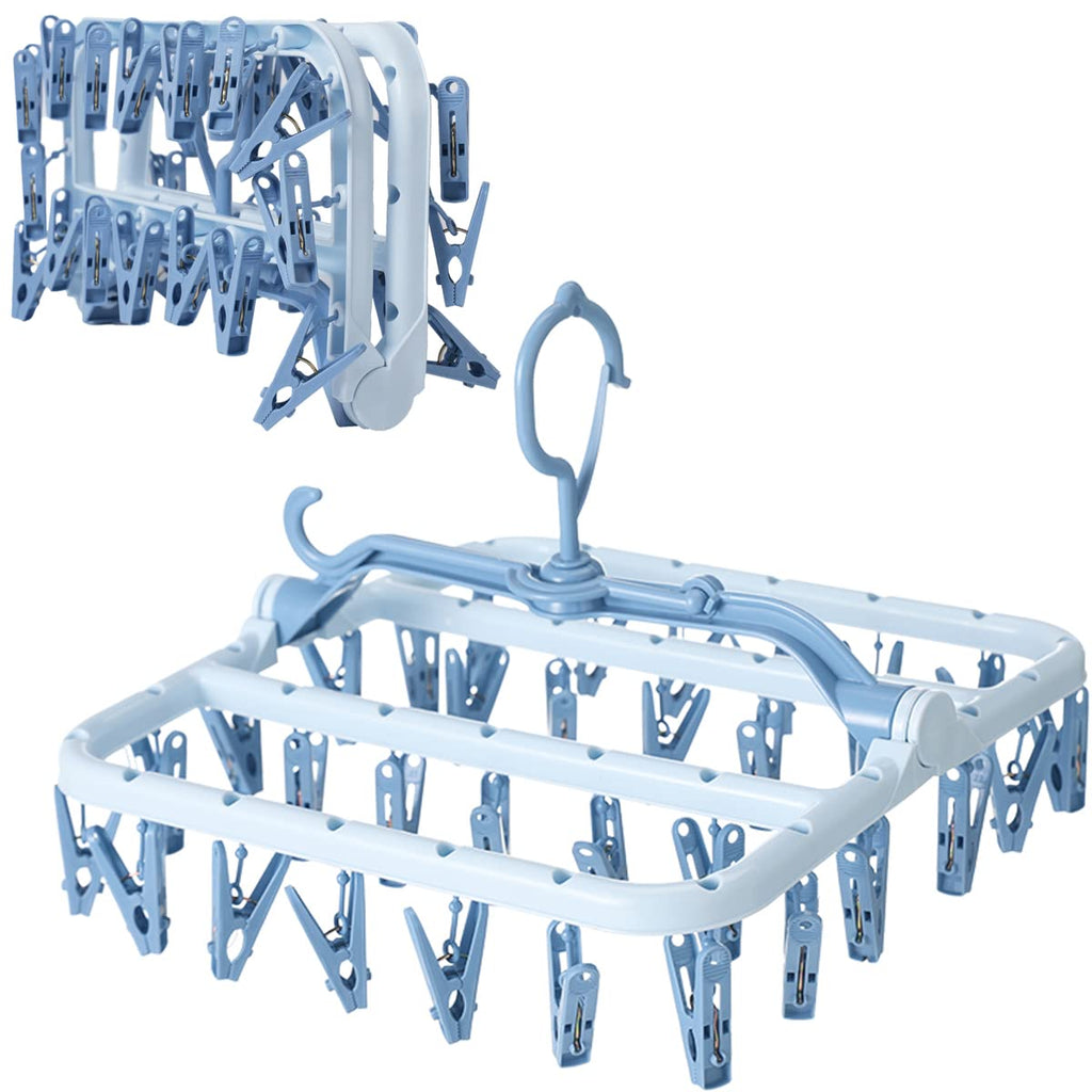 Foshine Foldable Clothes Drying Rack with 32 Drying Clips Wind-Proof Hook