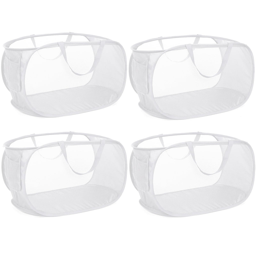 4 Pack Durable Collapsible Laundry Baskets, Mesh Foldable Laundry Basket, Pop Up Laundry Hamper with Pocket, Clothes Hamper with Reinforced Handles for Laundry, Bathroom, Kids Room, Dorm or Travel