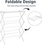 Amazon Basics Foldable Portable Clothes Drying Rack for Indoor Air Drying, Collapsible Design, 14.5" D x 29.5" W x 41.8" H, White