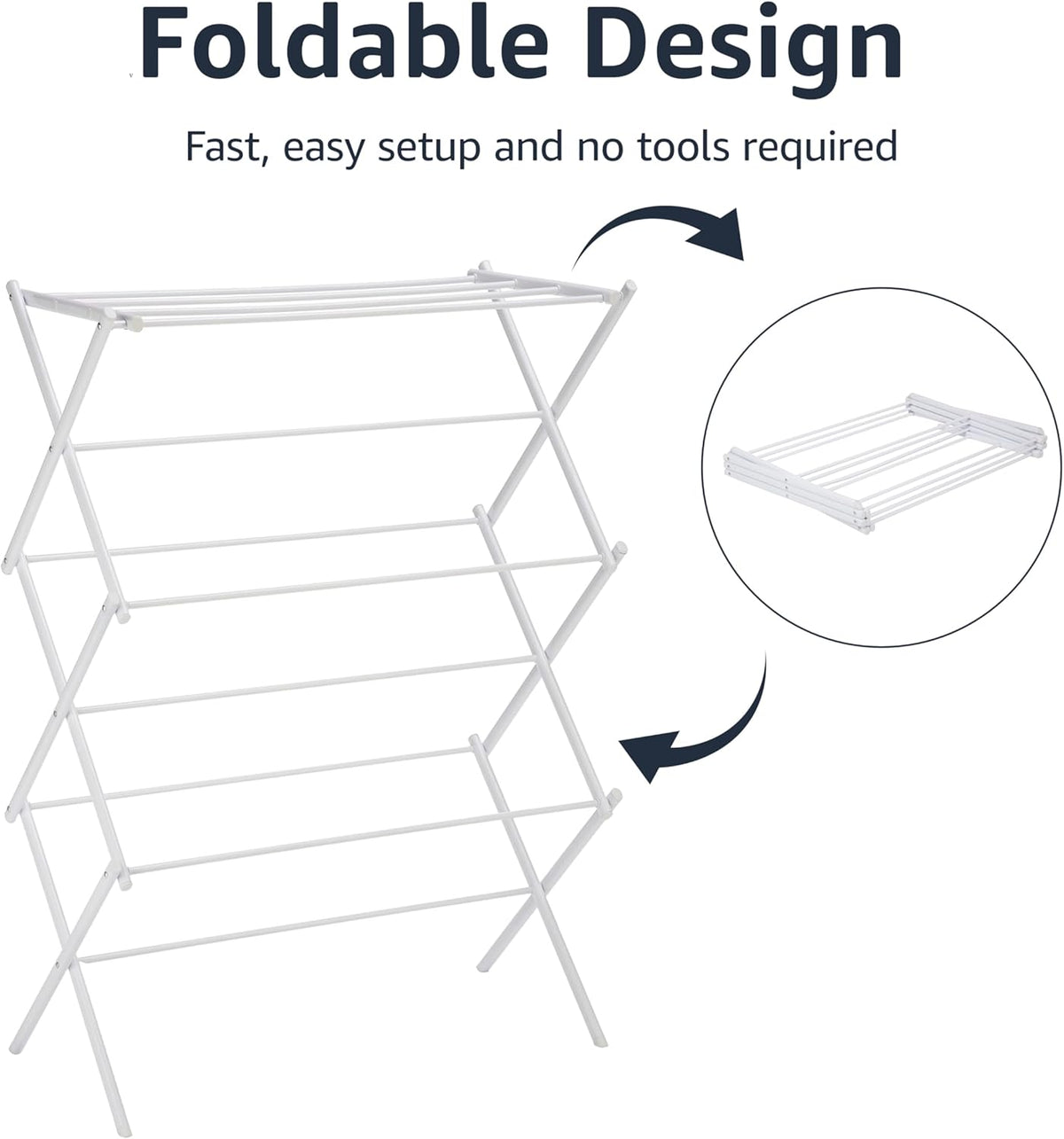 Amazon Basics Foldable Portable Clothes Drying Rack for Indoor Air Drying, Collapsible Design, 14.5" D x 29.5" W x 41.8" H, White