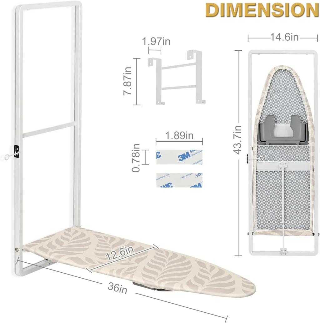 KINGBOARD Over the Door Ironing Board, 36 x 12 Iron Board with Iron Storage