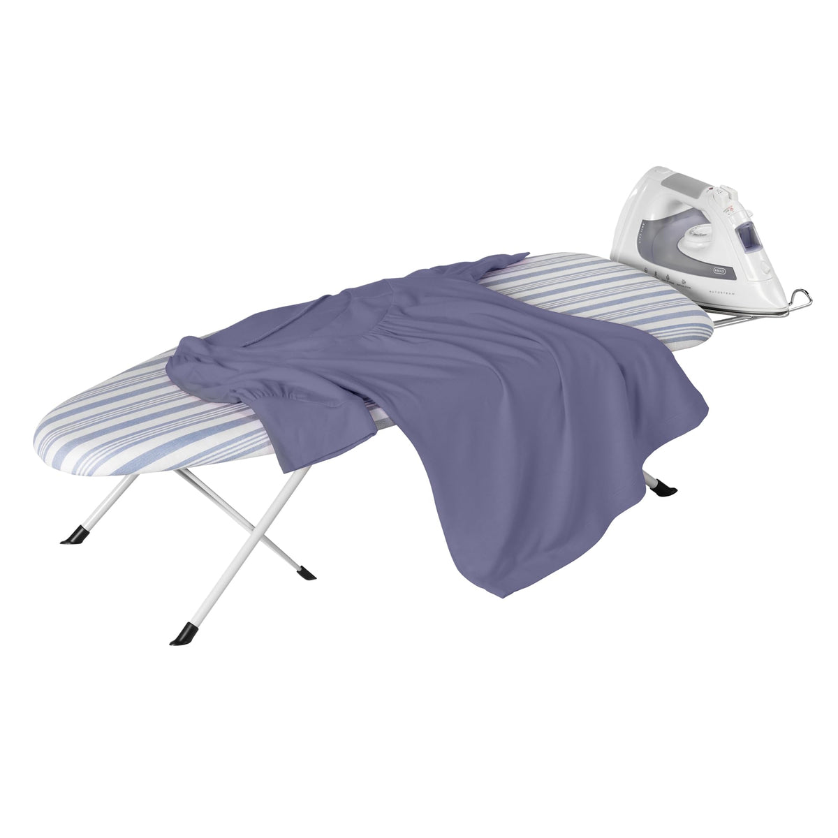 Honey-Can-Do Steel Tabletop Ironing Board with Folding Legs, Grey and White Stripe Cotton Cover, Compact Space-Saving Design, 30" L x 6" H
