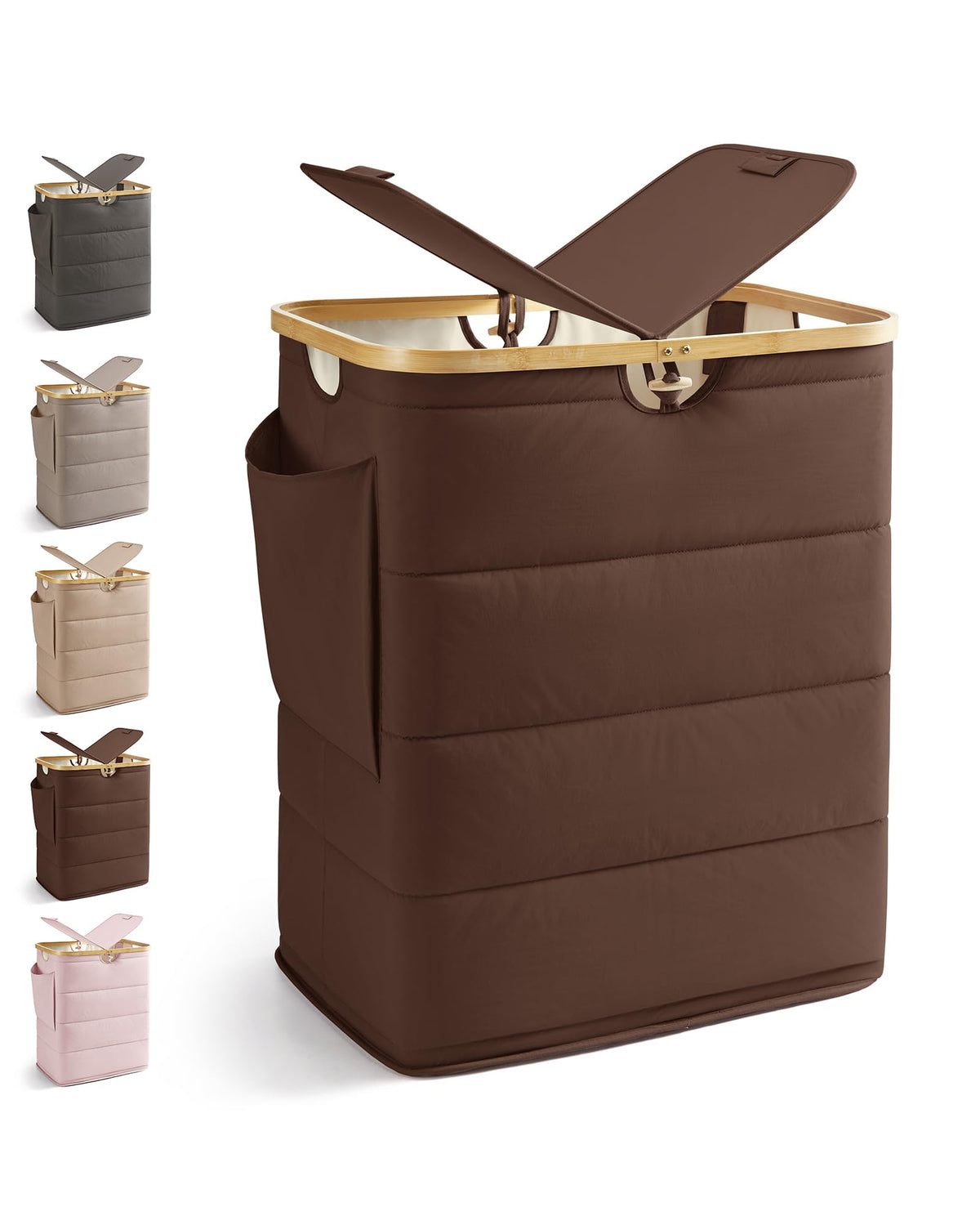 MIZATTO 2 Section Laundry Hamper with Lid, 140L Quilted Puffer Basket