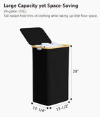 SUOCO Laundry Basket with Lid, 29 Gal (110L) Clothes Hamper with Bamboo Handles, Large Foldable Laundry Hamper for Bedroom, Bathroom, Dorm, Laundry Room - Black