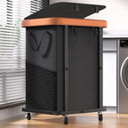 Laundry Hamper with Wheels,150L Leather Patchwork Clothes Hamper Black