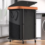 Laundry Hamper with Wheels,150L Leather Patchwork Clothes Hamper Black