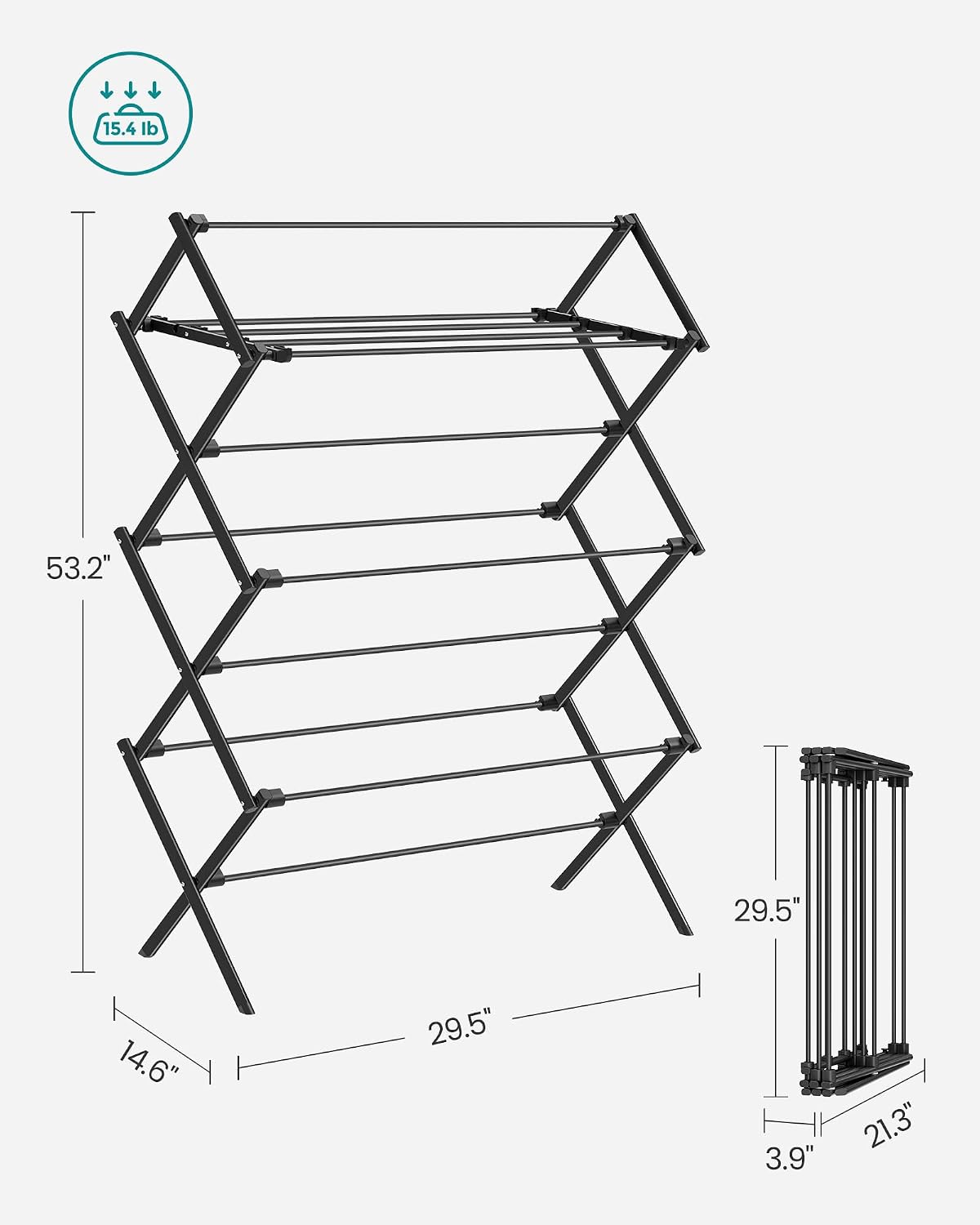 SONGMICS Foldable Clothes Drying Rack, 29.5 x 14.6 x 53.1 Inches