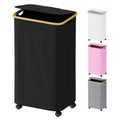SUOCO Laundry Basket with Lid, 29 Gal (110L) Clothes Hamper with Bamboo Handles, Large Foldable Laundry Hamper for Bedroom, Bathroom, Dorm, Laundry Room - Black