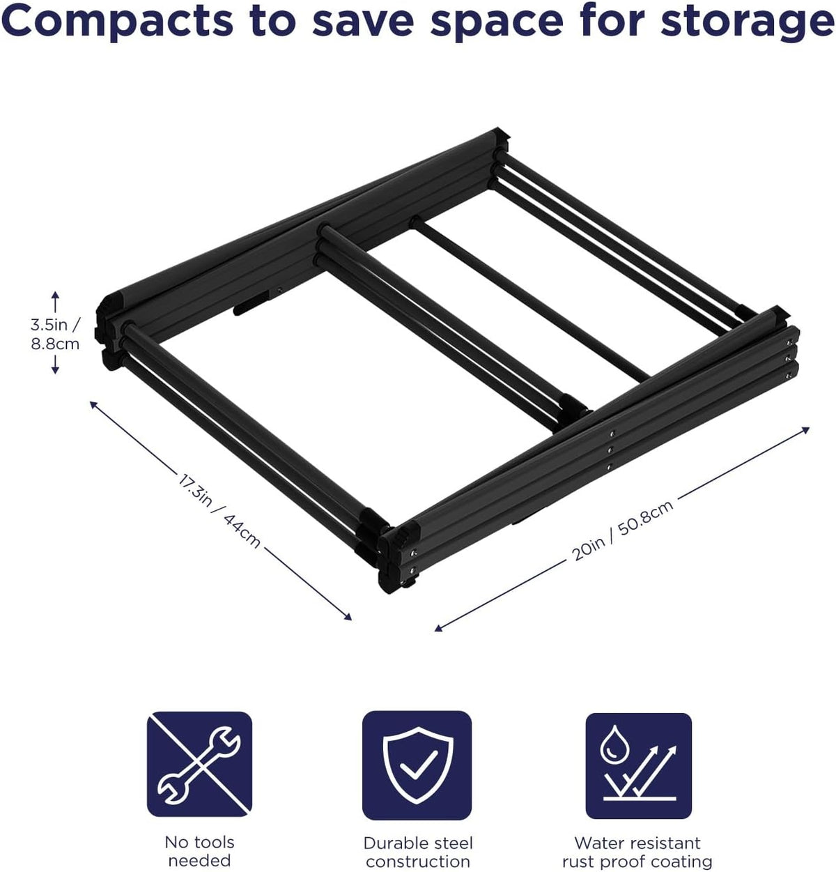 Black+Decker 3 Tier Expandable Collapsing Foldable Laundry Rack for Air Drying Clothing, Space Saving Heavy Duty Lightweight Metal Drying Rack, Black