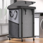 Laundry Hamper with Wheels,150L Leather Patchwork Clothes Hamper Black