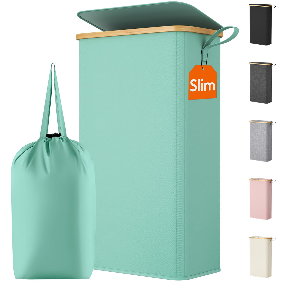 Lifewit 65L Slim Laundry Hamper with Lid and Removable Bag, Beige
