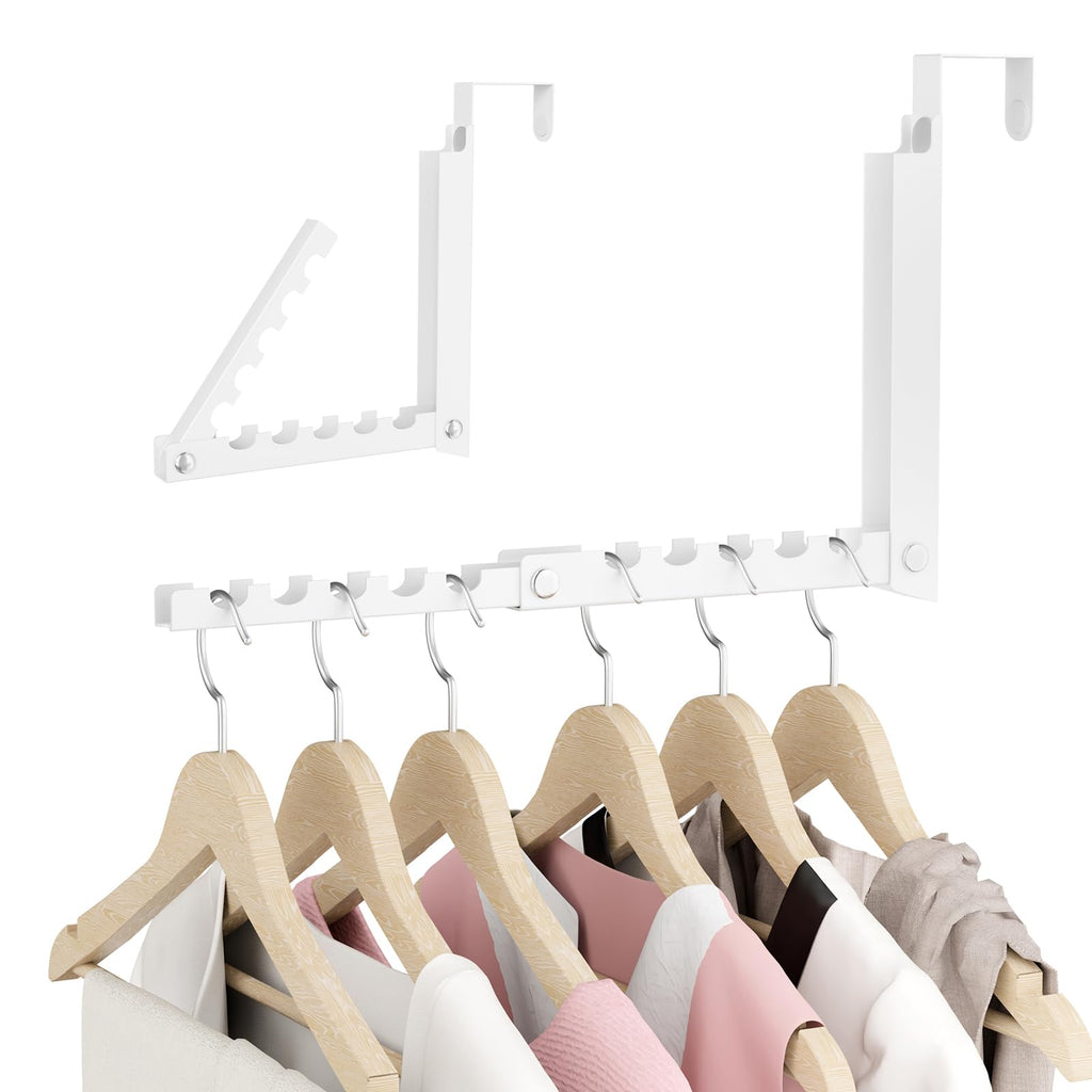 BAKON Over The Door Hanger Folding Clothes Drying Rack, Folding Hanging Coat Rack for Indoor Laundry Room Compact Small Space Foldable Portable Clothing Hanger Hook Collapsible- 2 Pack