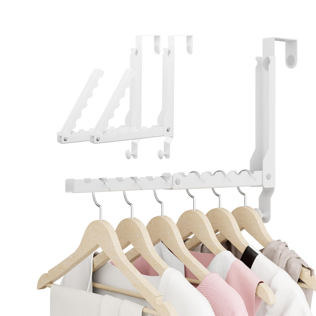 BAKON Over The Door Hanger Folding Clothes Drying Rack, Folding Hanging Coat Rack for Indoor Laundry Room Compact Small Space Foldable Portable Clothing Hanger Hook Collapsible- 2 Pack