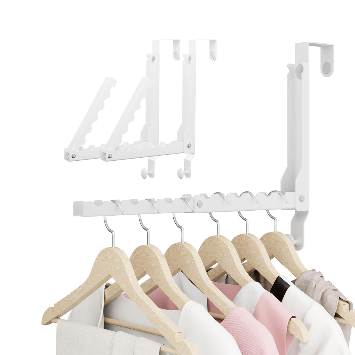BAKON Over The Door Hanger Folding Clothes Drying Rack, Folding Hanging Coat Rack for Indoor Laundry Room Compact Small Space Foldable Portable Clothing Hanger Hook Collapsible- 2 Pack