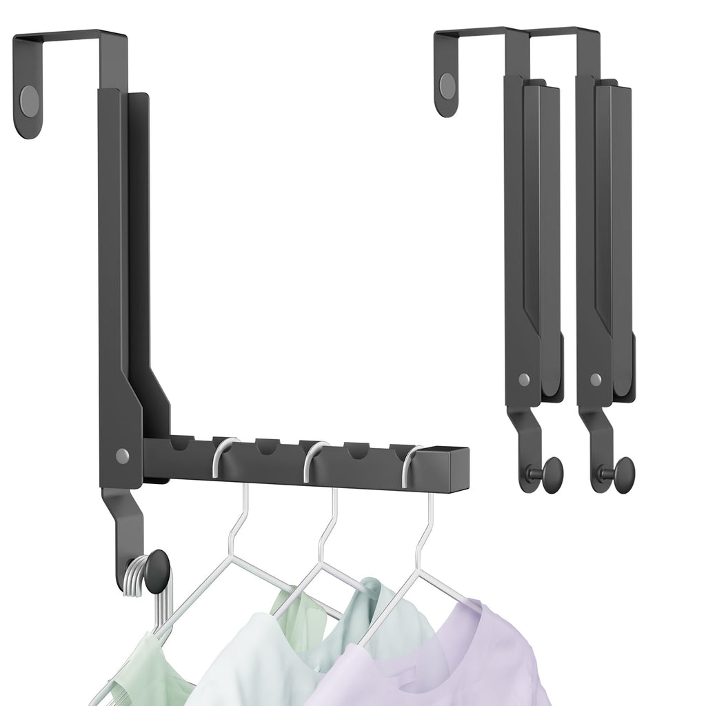 BAKON Over The Door Hanger Folding Clothes Drying Rack, Folding Hanging Coat Rack for Indoor Laundry Room Compact Small Space Foldable Portable Clothing Hanger Hook Collapsible- 2 Pack
